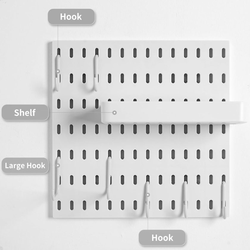 White Pegboard Wall Organizer, Pegboard Combination Kit for Home, Office, Small Peg Board Gaming, Key Holder, Peg Board Wall Mounted(Hooks) - Image 2