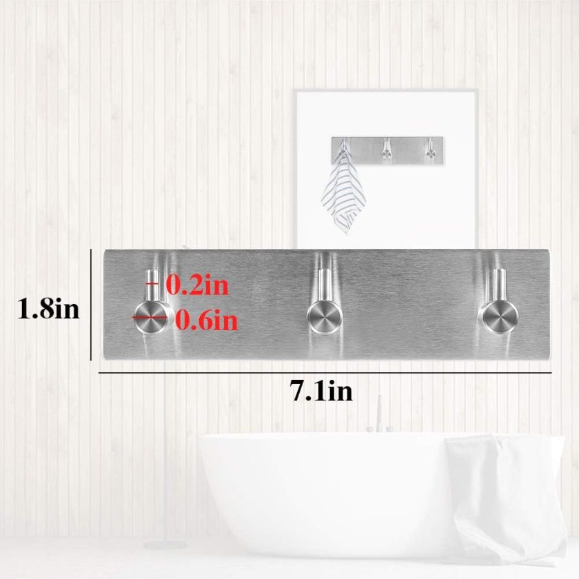 Key Holder for Wall Decorative, Adhesive Stainless Steel Key Hooks, Key Hanger Key Organizer for Wall, Towel Hook Coat Hanger for Entryway Hallway Kitchen(Three Rows,Sliver 1PCS) - Image 2