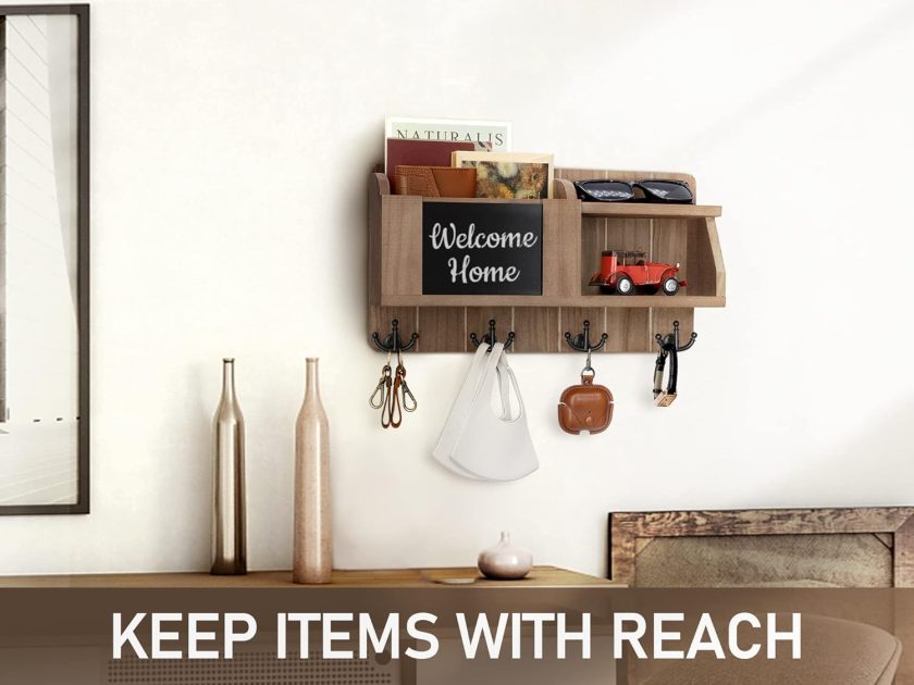 Farmhouse Key and Mail Holder for Wall - Mail Organizer with Chalkboard and 4 Hooks - Rustic Home Decor for Entryway - Image 2