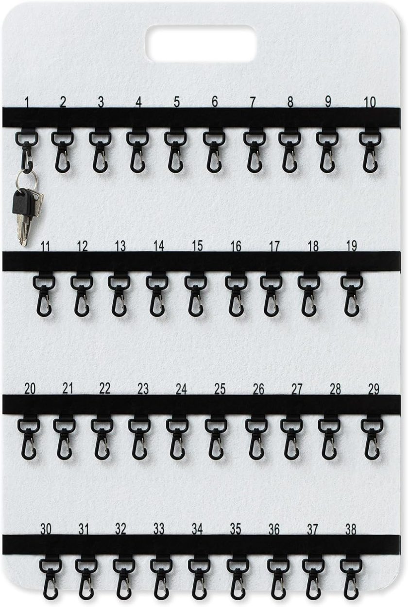 Key Rack Wall Mount with 38 Numbered Self Closing Hooks 24'' x 16'' Felt Key Holder Board Storage for Car Dealer Property Manager Valet Parking Residential Small Businesses