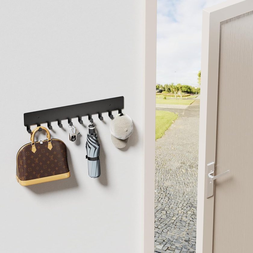 Key Holder for Wall, Key Hooks with 10 Hooks, Wall Mounted Key Holder for Hallway, Self Adhesive Key Rack(Black) - Image 2