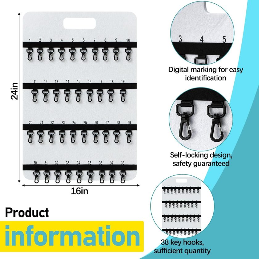 Key Rack Wall Mount with 38 Numbered Self Closing Hooks 24'' x 16'' Felt Key Holder Board Storage for Car Dealer Property Manager Valet Parking Residential Small Businesses - Image 2
