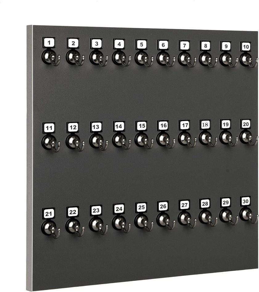 Key Rack, Key Holder , 30 Bolted Metal Numbered Hook with Hidden Hangers (30 Sets of Tag & Ring Included) - Made in USA